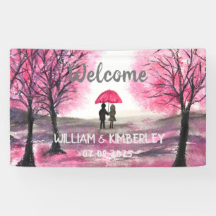 Elegant Modern Couple Pink Floral Rustic Wedding  Banner