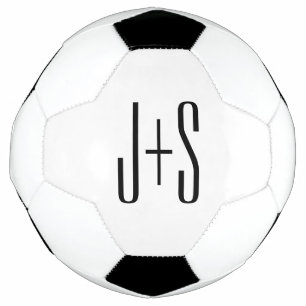Elegant Modern Couples Initials   White & Black Soccer Ball