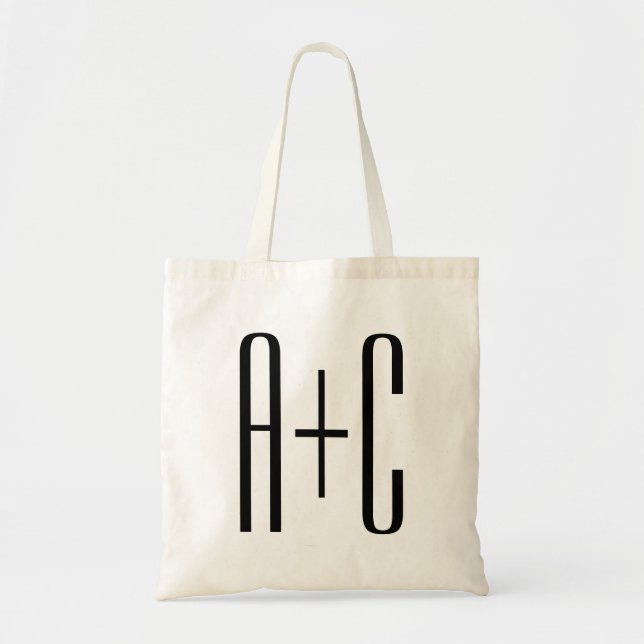Elegant Modern Couples Initials | White & Black Tote Bag (Front)