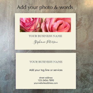 Elegant Modern Cream Custom Floral Photo Template  Business Card