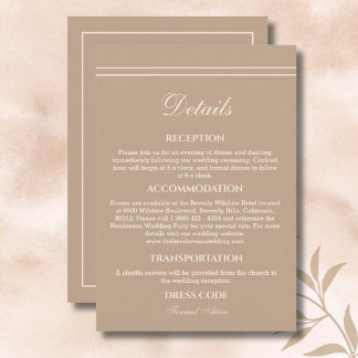 Elegant Modern Cream Taupe Wedding Details Enclosure Card