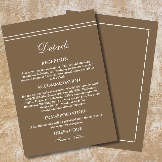 Elegant Modern Cream Taupe Wedding Details  Enclosure Card (Creator Uploaded)