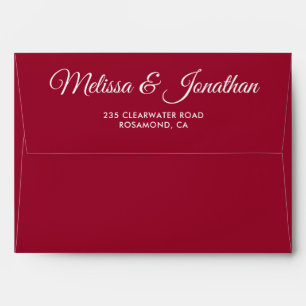 Elegant modern Crimson red white script wedding Envelope