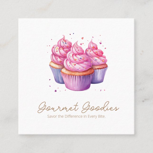 Elegant Modern Cupcake Bakery Square Business Card (Front)