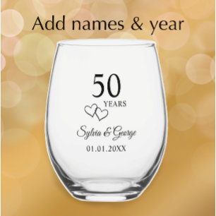 Elegant Modern Custom 50th Anniversary Keepsake Stemless Wine Glass