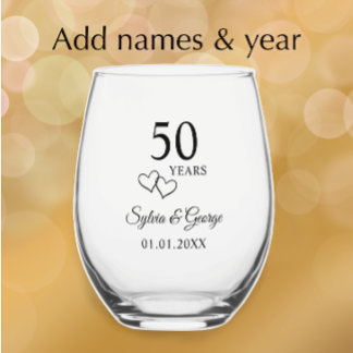 Elegant Modern Custom 50th Anniversary Keepsake Stemless Wine Glass