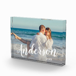 Elegant modern custom couple photo name text block