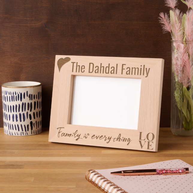 Elegant Modern Custom Family Name, LOVE, and Heart Etched Frames (Left)