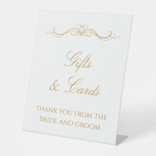 Elegant Modern Custom Gold Script Gifts Wedding Pedestal Sign