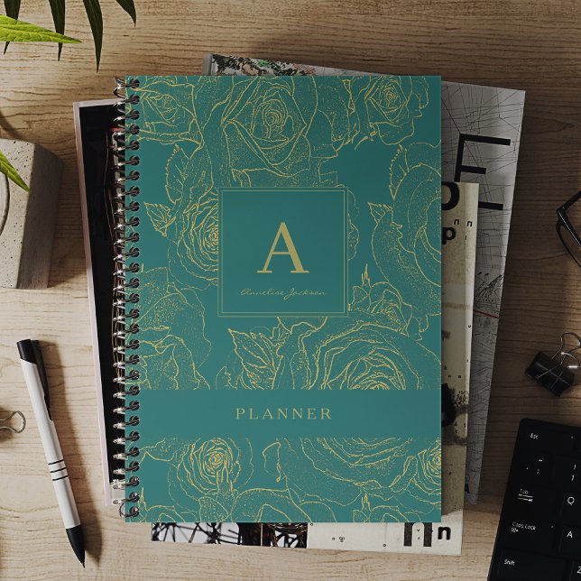 Elegant modern custom monogram and name green planner (Creator Uploaded)