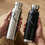 Elegant Modern Custom Name & Monogram Water Bottle<br><div class="desc">This simple minimalist black coloured water bottle with custom name and a monogram can make a perfect gift for him! Customize it easily with your name and monogram. You can also change background and font's colours,  just click on "Edit using design tool".</div>