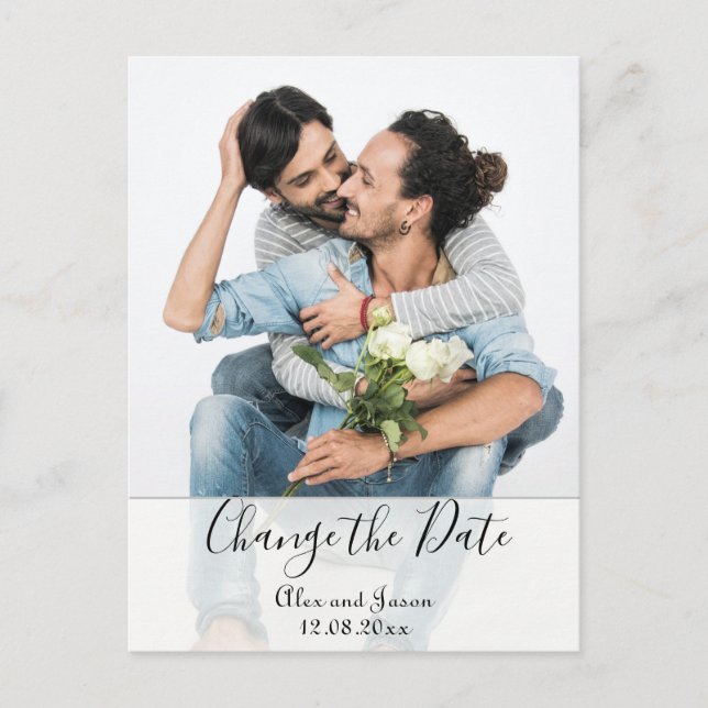 Elegant Modern Custom  Photo  Change  Date Wedding Postcard (Front)