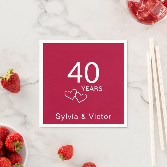 Elegant Modern Custom Ruby 40th Anniversary Party Napkin (Insitu)