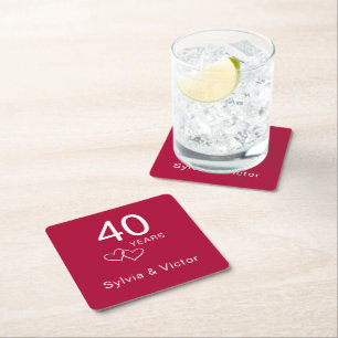 Elegant Modern Custom Ruby 40th Anniversary Party Square Paper Coaster