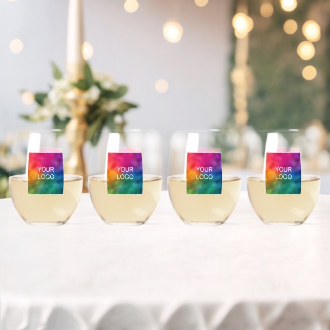 Elegant Modern Custom Template Logo Set Of 4 Stemless Wine Glass (Insitu (Wedding))