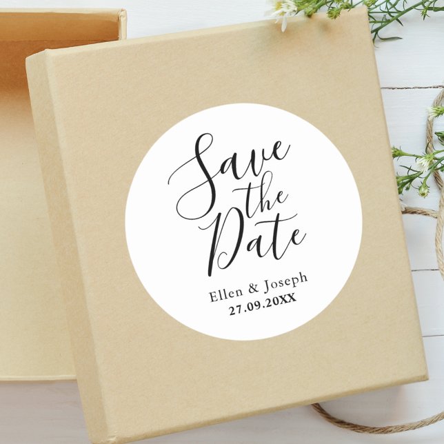 Elegant Modern Customized Save The Date Wedding Classic Round Sticker (Creator Uploaded)