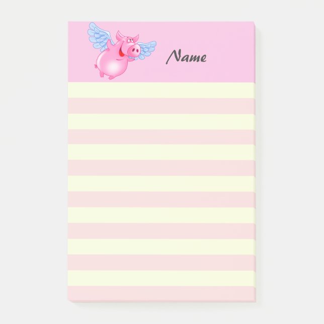Elegant modern cute angel pig stripes personalized post-it notes (Front)