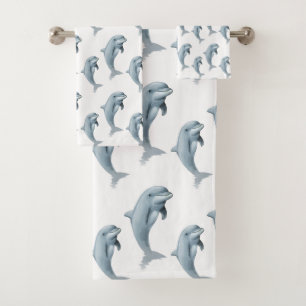 Elegant Modern Cute Dolphins on White Bath Towel Set