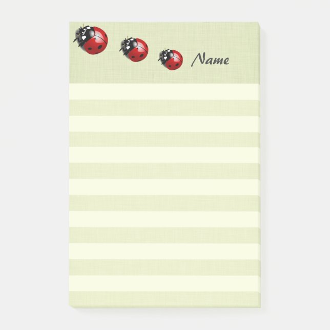 Elegant modern cute ladybug stripes personalized post-it notes (Front)