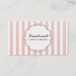 Elegant Modern Cute Pink and White Stripes Business Card