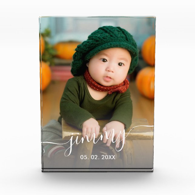 Elegant modern cute simple custom name photo block (Front)