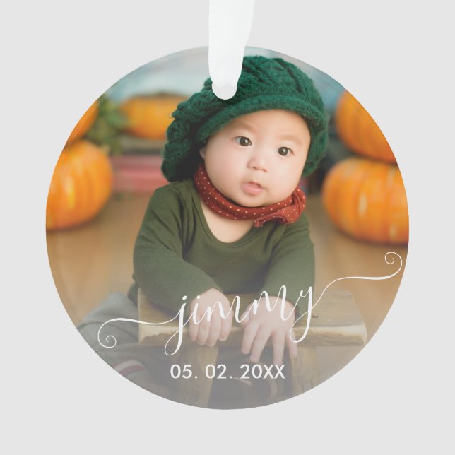 Elegant modern cute simple custom name photo ornament (Front)