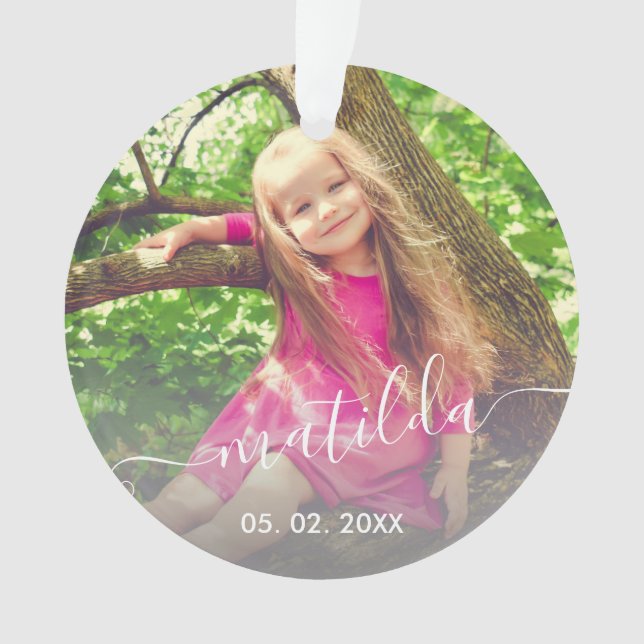 Elegant modern cute simple custom name photo ornament (Front)