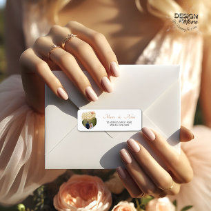 Elegant Modern Dahlias Golden Script Wedding Photo