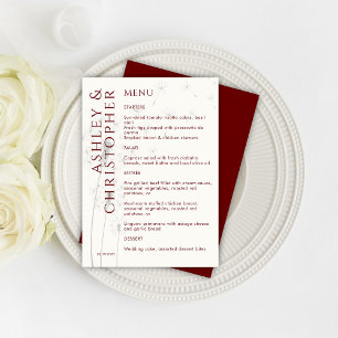 Elegant Modern Dandelion Crimson Red Wedding Menu