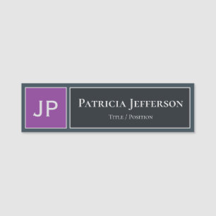 Elegant Modern Dark Blue and Vivid Violet Monogram Name Tag