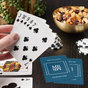 Elegant Modern Dark-Blue Playing-Cards with Name Playing Cards