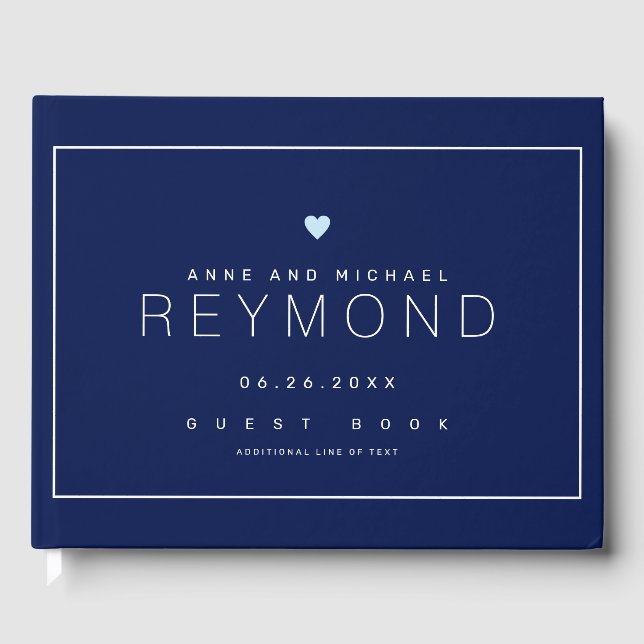elegant modern dark blue wedding guest-book guest book (Front)