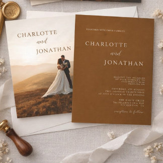 Elegant Modern dark copper brown Photo wedding Invitation