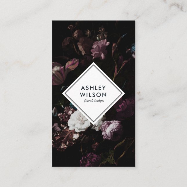 Elegant Modern Dark Floral Bouquet Business Card (Front)