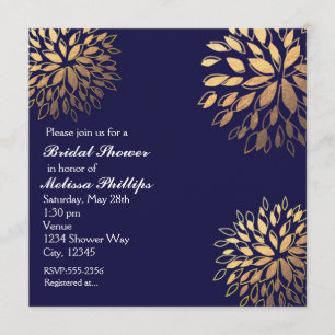 Elegant Modern Dark Navy Blue Foil Floral Invite