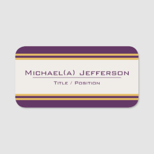 Elegant Modern Dark Purple, Beige & Yellow Stripes Name Tag
