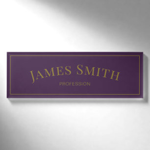 Elegant Modern Dark Purple Minimalist Professional Name Tag