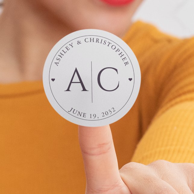 Elegant Modern Dark Purple Wedding Classic Round Sticker (Creator Uploaded)