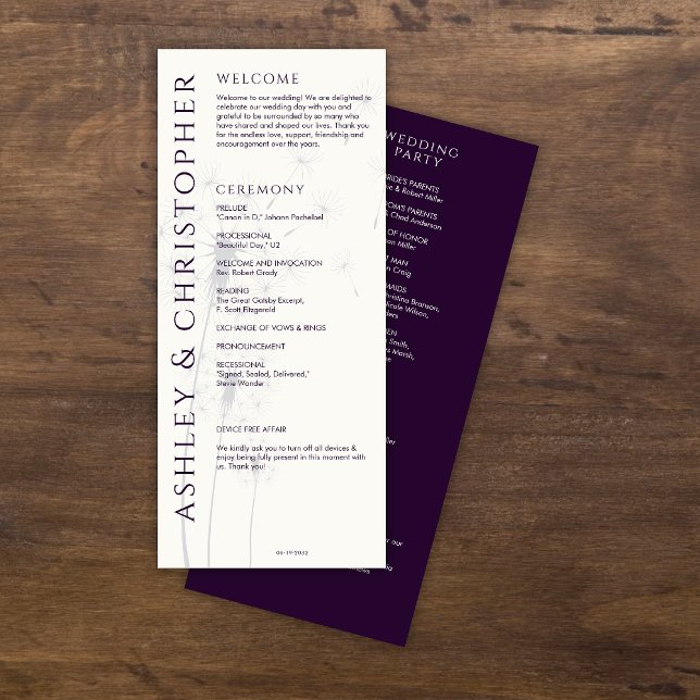 Elegant Modern Dark Purple Wedding Program (Creator Uploaded)