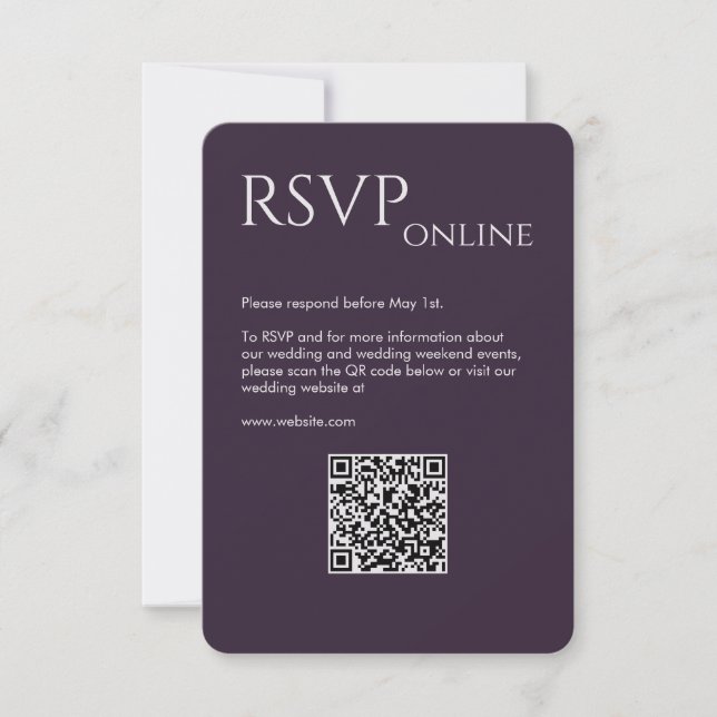 Elegant Modern Dark Purple Wedding RSVP Card (Front)