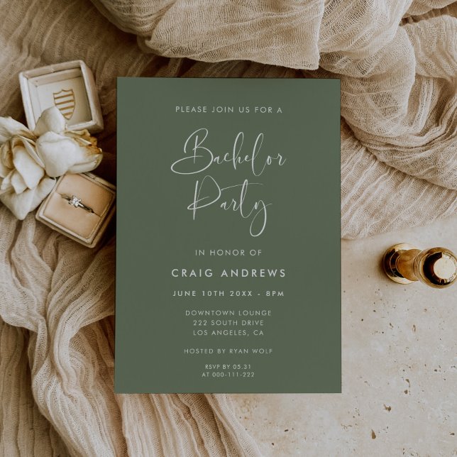 Elegant & Modern Dark Sage Green Bachelor Party Invitation (Creator Uploaded)