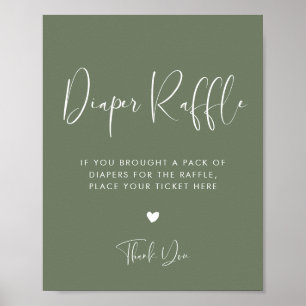 Elegant Modern Dark Sage Green Diaper Raffle sign