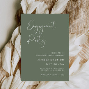 Elegant & modern Dark sage green Engagement party Invitation