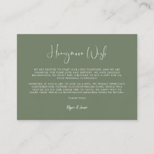 Elegant & modern Dark sage green Honeymoon wish Enclosure Card