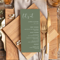 Elegant & modern dark sage green Let's eat wedding