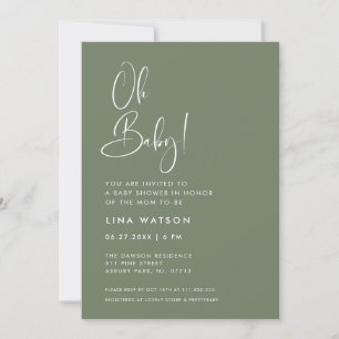 Elegant & Modern Dark Sage Green Oh Baby Invitation
