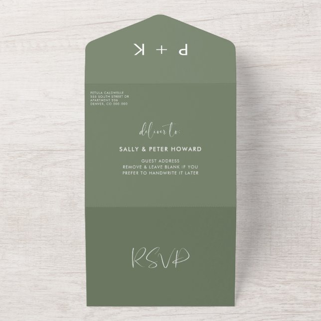 Elegant & modern Dark sage green wedding All In One Invitation (Outside)
