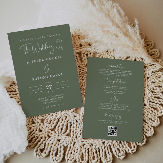 Elegant & Modern Dark Sage Green wedding Invitation (Creator Uploaded)