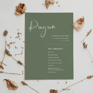 Elegant & modern dark sage green wedding program