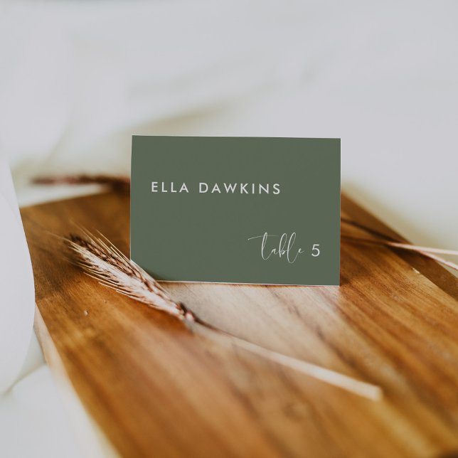 Elegant modern Dark sage wedding guest place card (Creator Uploaded)
